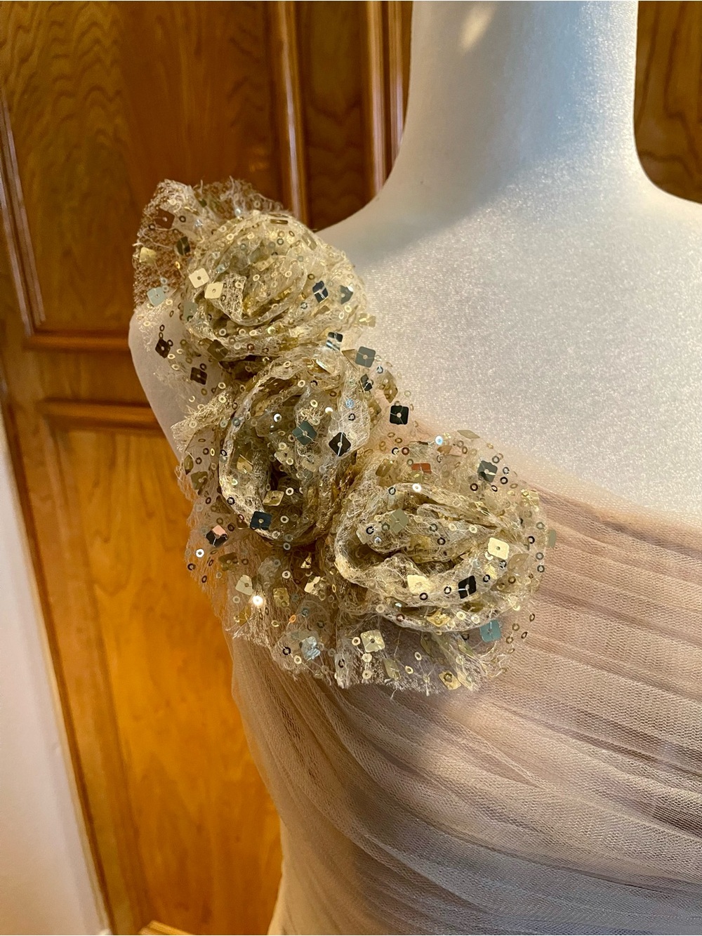 Jovani One-Shoulder Gold Ruffle Gown - Picture 2 of 6
